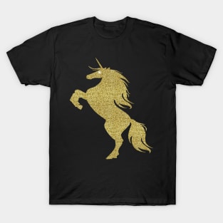 Gold Faux Glitter Magical Rearing Unicorn T-Shirt